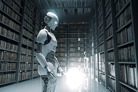 机器人的图书馆高清图片