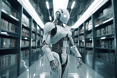高科技的机器人图书馆图片