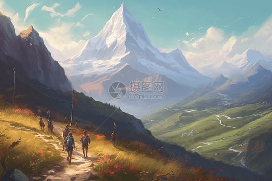 户外徒步登山者创意插图图片