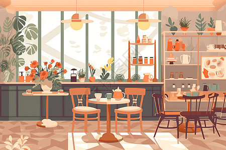现代风格早餐咖啡馆平艺术插图图片