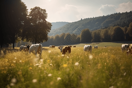 草地上放牧的牛图片