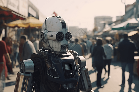 街头市场游行的机器人图片