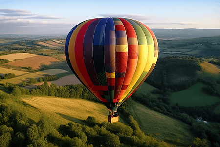 热气球穿越乡村景观图图片
