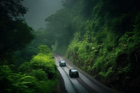 山路上行驶的二辆汽车图片