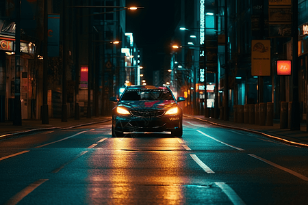 夜晚城市道路里的汽车图片