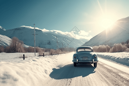 雪后初霁雪后路上行驶的汽车背景