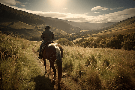 乡村的骑马之旅视角图图片