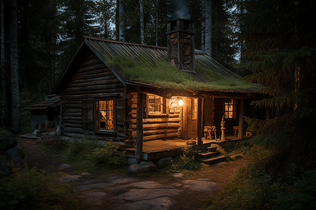 森林边缘的质朴小屋图片