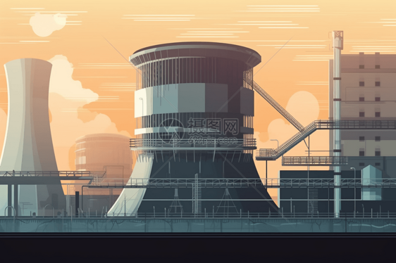 发电厂冷却塔创意插图图片