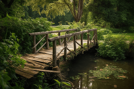 乡村河流上的老式木桥图片图片