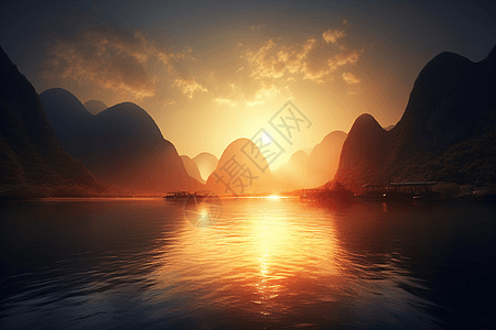 长江上空的日落图片图片