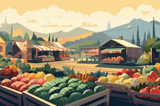 色彩缤纷的农贸市场艺术插图图片
