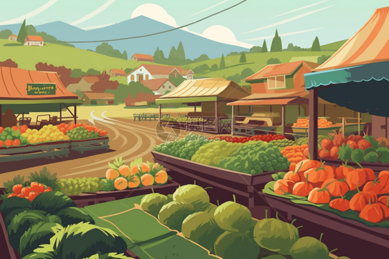 色彩缤纷的农贸市场平面插图图片
