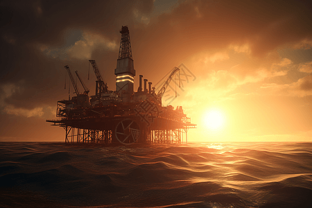 石油海上钻井平台场景图片
