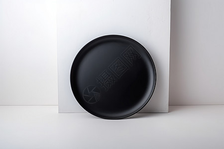 白色石膏板上的黑色瓷碗图片