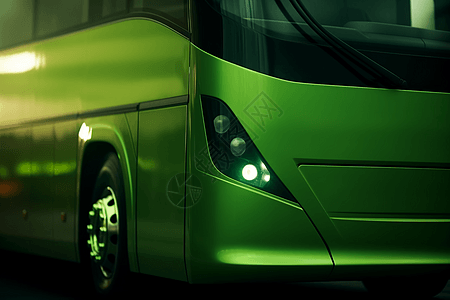 绿色交通车的特写图片