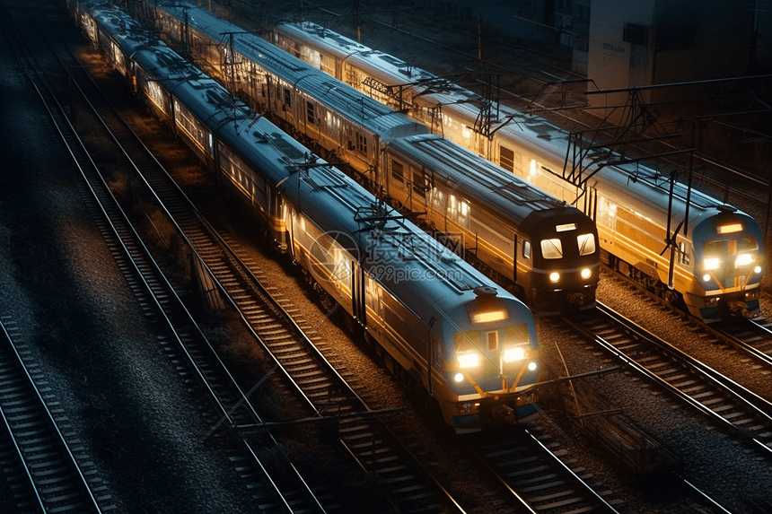 黑夜中的电动火车图片