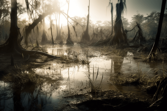 树林沼泽危险地带图片
