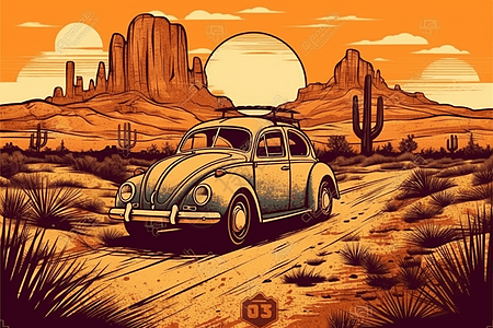 沙漠中的古董车图片