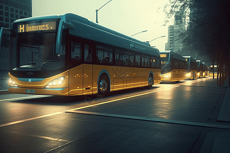 城市中的氢动力公交车图片
