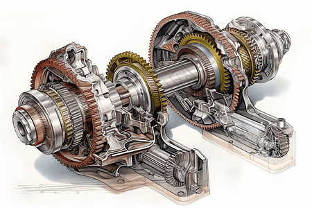 车轴白色背景下的汽车差速器插画