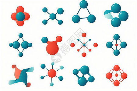 分子元素抽象红蓝颜色标志分子标识插画