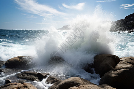 海里飞溅的海浪图片