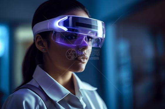 女孩带着科技VR眼镜图片