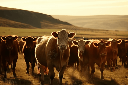 奶牛吃草现代化农场养殖背景