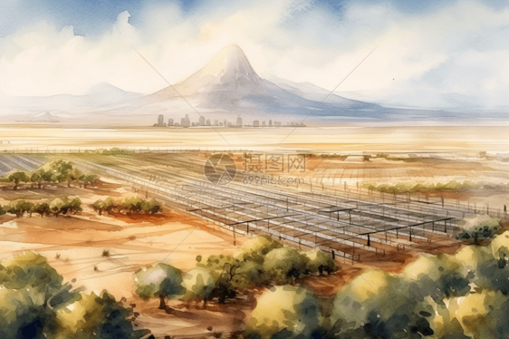 广阔沙漠太阳能农场图片