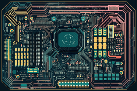 CPU带有电路板和电气组件背景图片