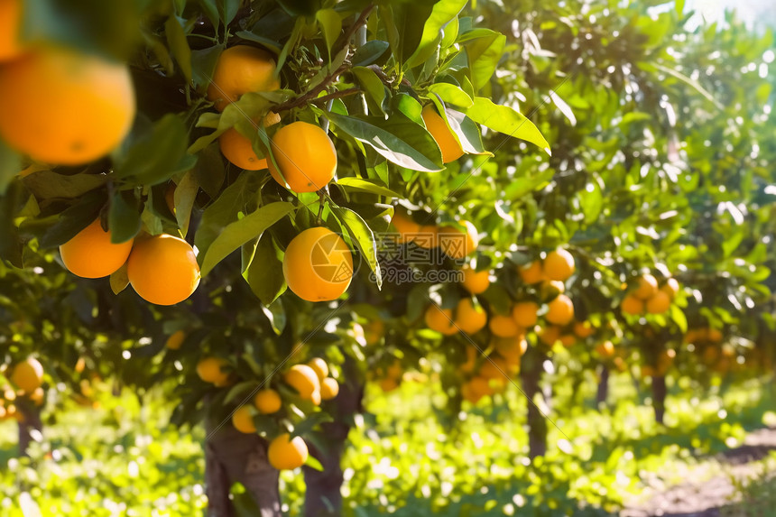 橙色果园的树枝上挂着柠檬图片