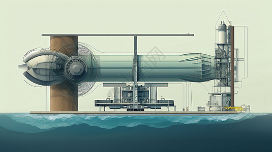 潮汐涡轮机的详细结构插图图片