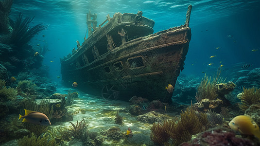 海底沉船背景图片