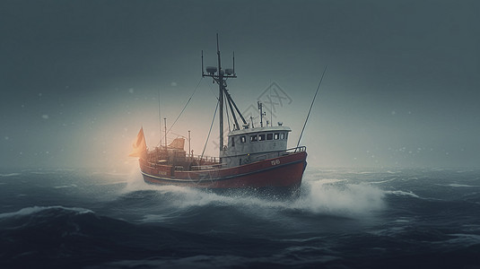 一艘渔船在潮汐能站附近航行图片