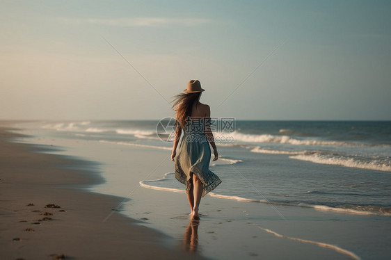 海边赤脚的女人图片
