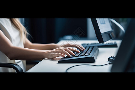 女人在用电脑键盘打字图片