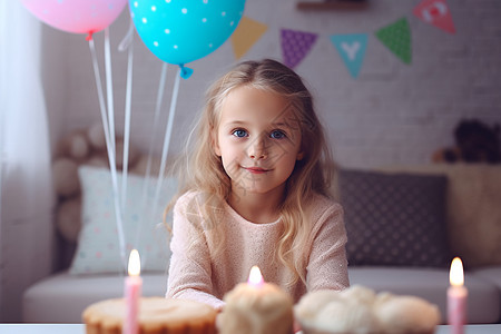 可爱的小女孩在家过生日背景图片