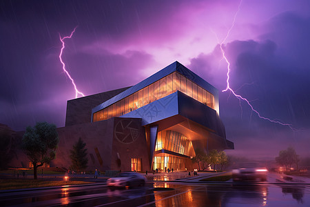 雷雨期间的现代博物馆图片