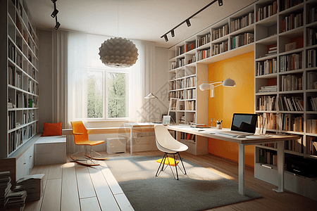 北欧风格书房3D效果图图片