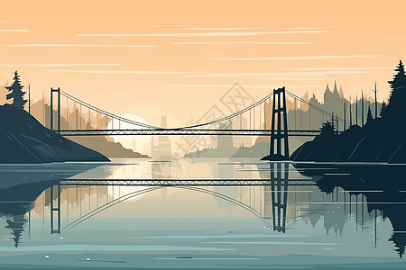 横跨河流的吊桥插图图片