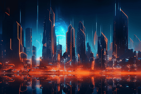 夜晚的未来派城市图片