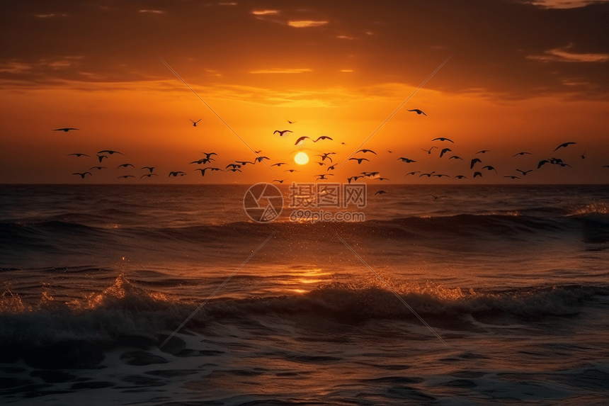 海洋日落图图片