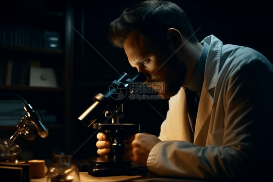 生物学家通过显微镜观察标本图片