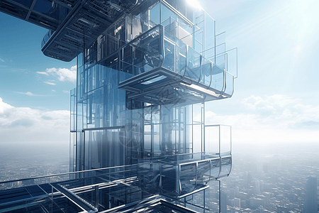 未来派玻璃墙摩天大楼概念图图片