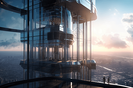 未来派玻璃墙摩天大楼图片