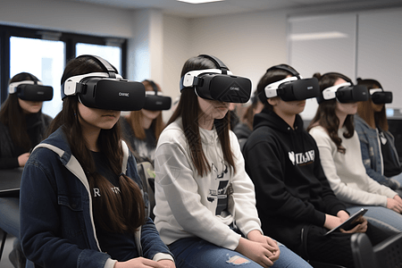 学生参加VR模拟练习公开演讲概念图高清图片