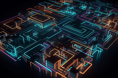 未来霓虹灯城市抽象3D迷宫图片
