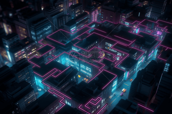 霓虹灯的未来派3D迷宫创意图图片