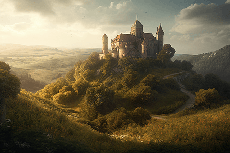 丘陵上的中世纪城堡图片背景图片